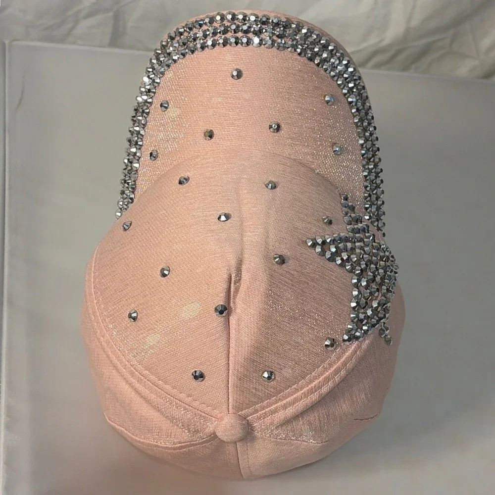 Pink Shimmer Rhinestone Star Baseball Cap Crystal Studded Snapback Hat